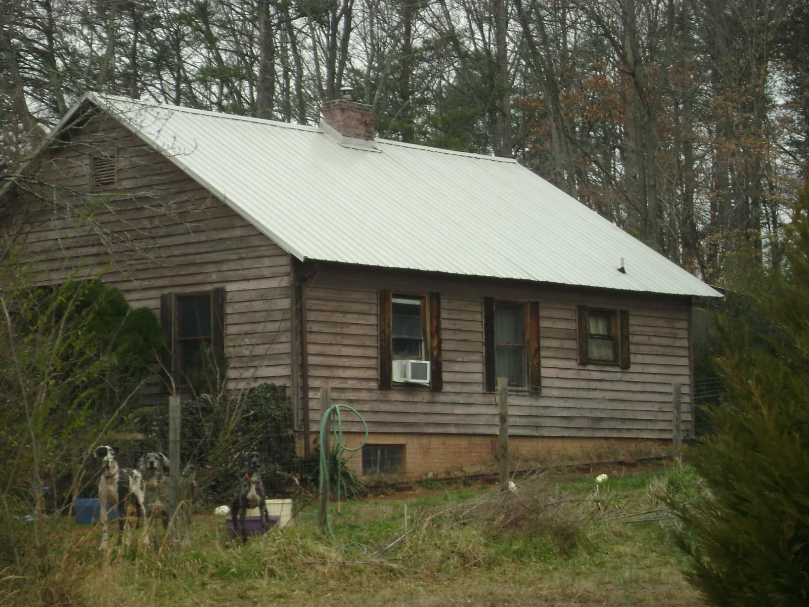 White metal roof on an old wood sided farmhouse, from a Metal Roof Installation job in Sweetser